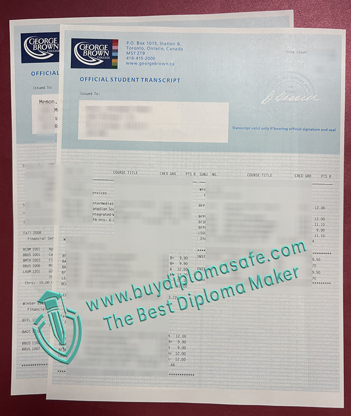 George Brown College transcript