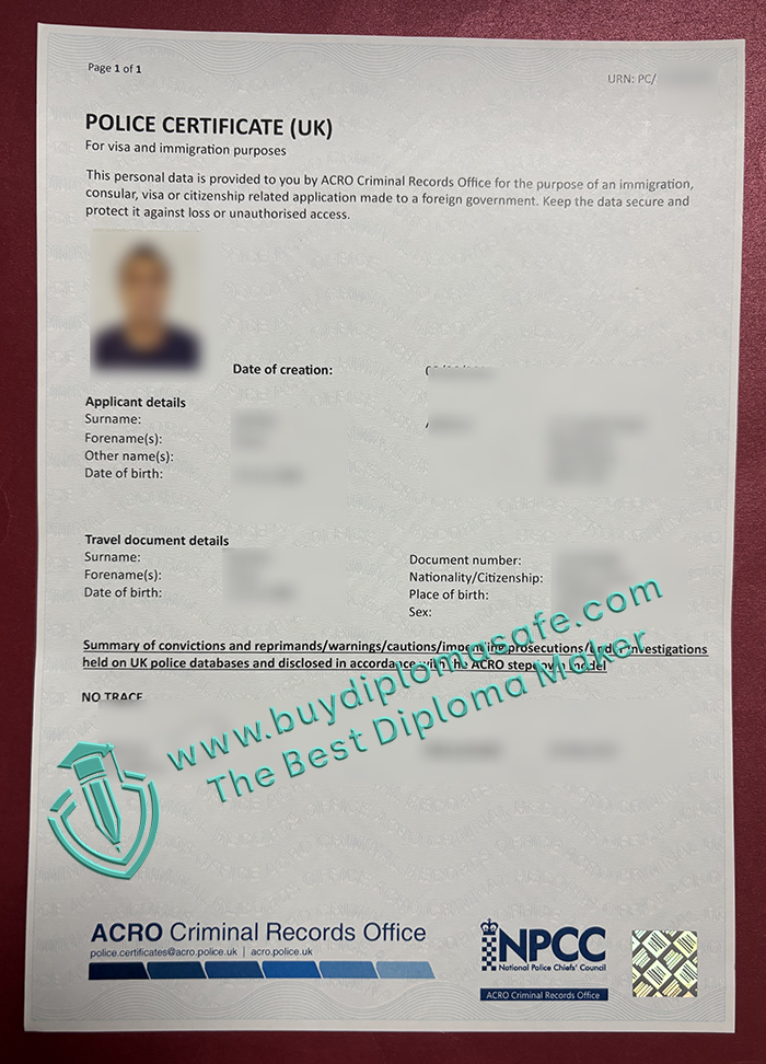 Police Certificate UK Police Certificate UK sample