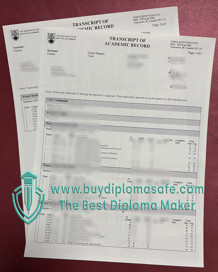 University of British Columbia (UBC) transcript University of British Columbia (UBC) transcript