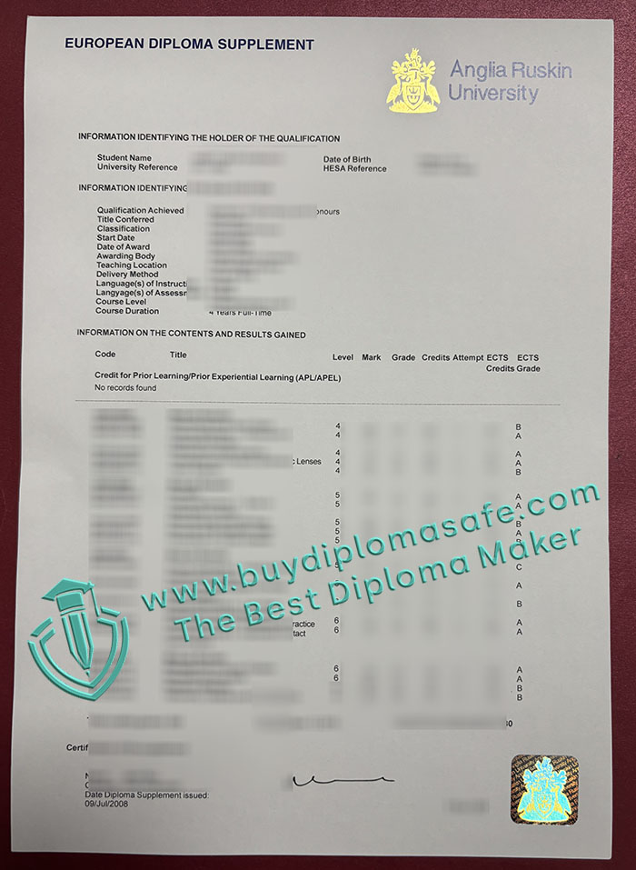 Anglia Ruskin University Transcript