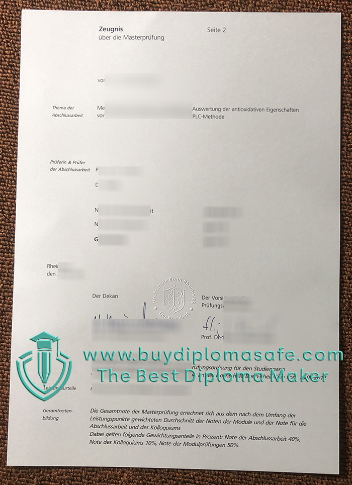 Hochschule Bonn-Rhein-Sieg Zeugnis 