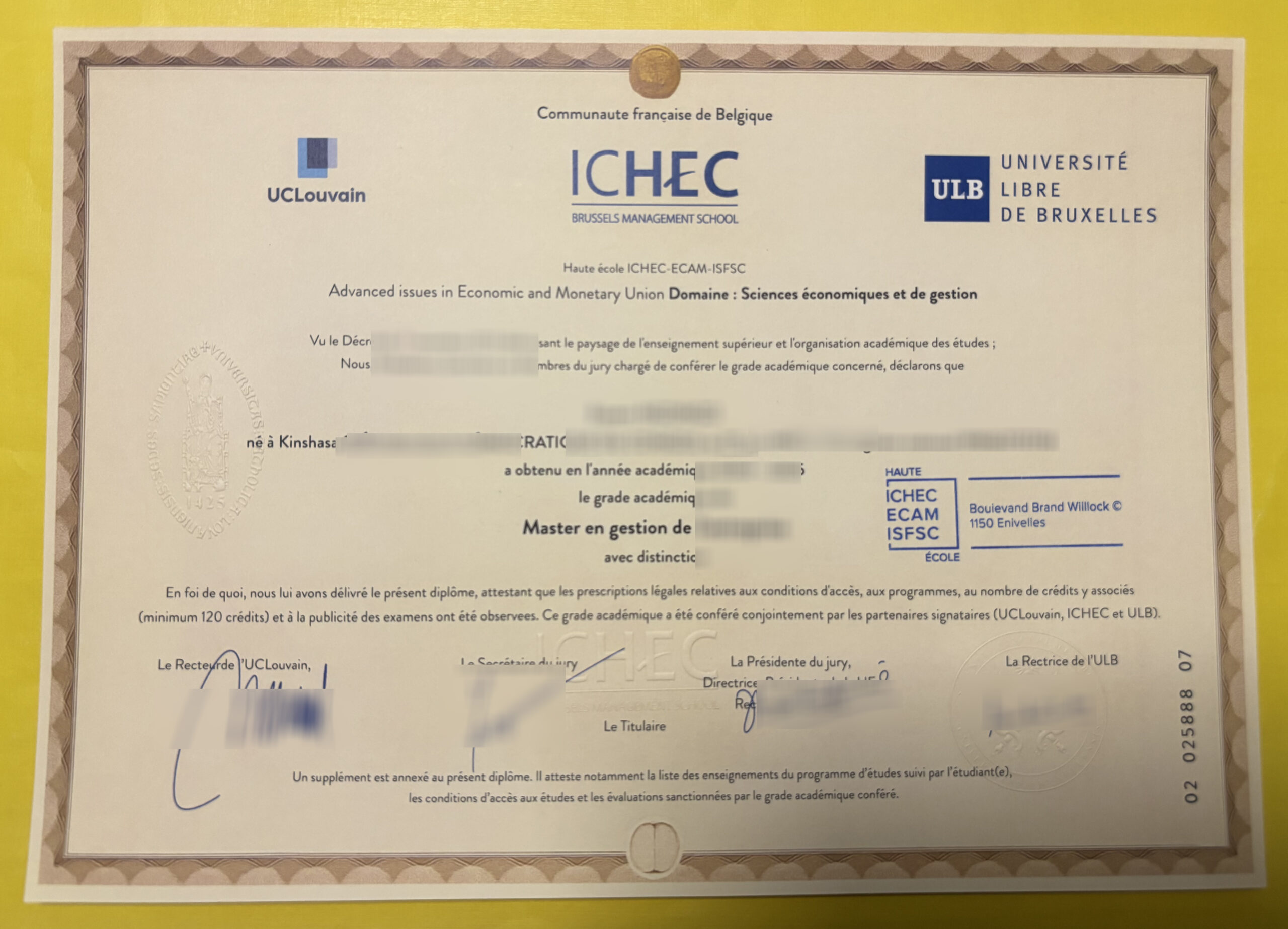 UCLouvain Saint-Louis Bruxelles diploma