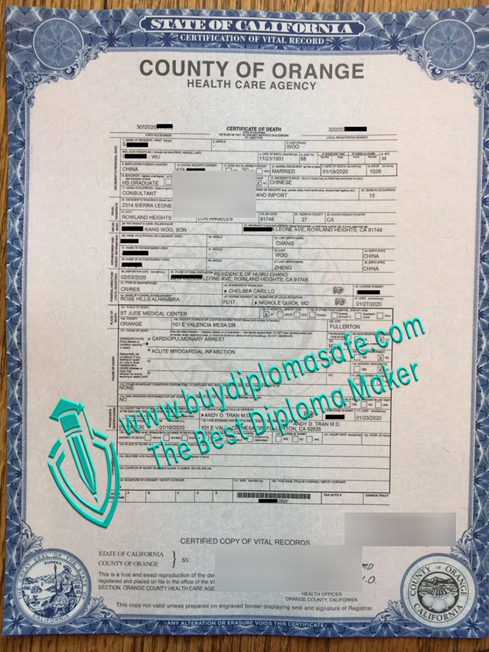 California Death Certificate