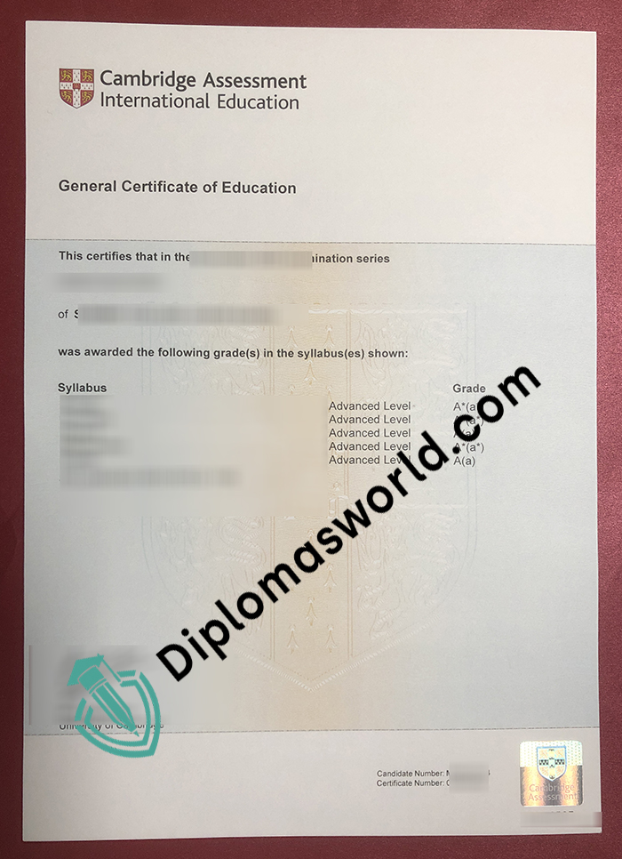 Cambridge GCE certificate Cambridge GCE certificate