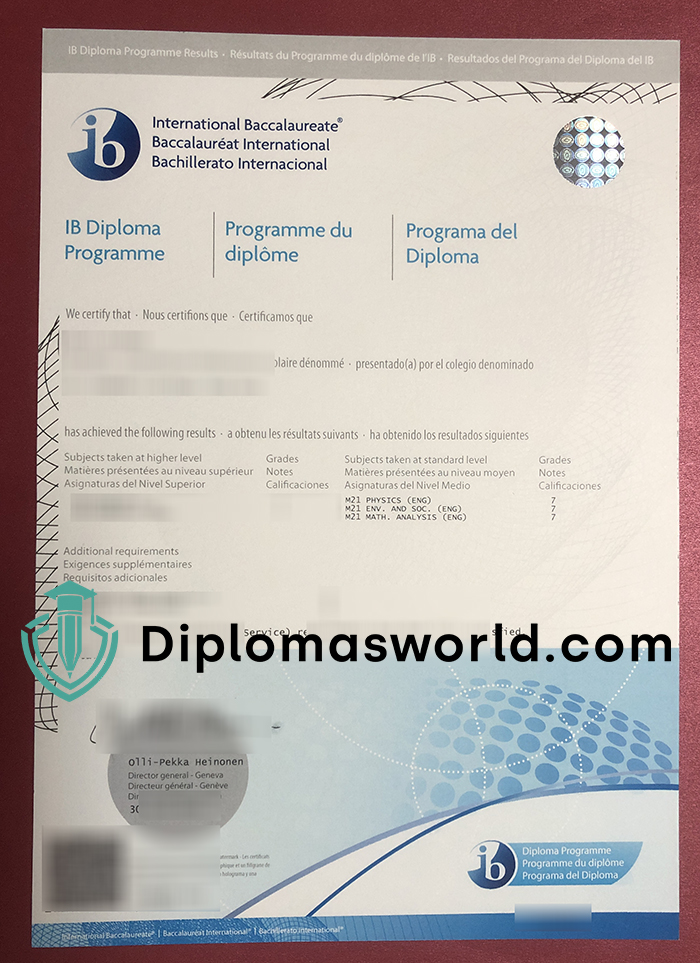 IB diploma transcript