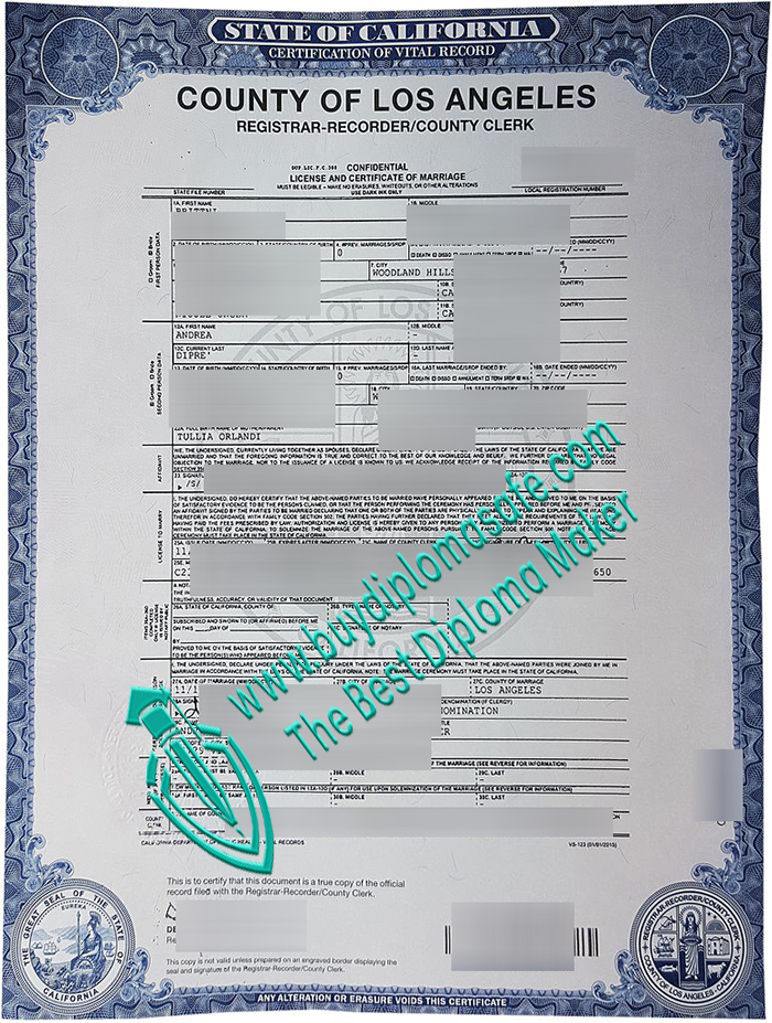 Los Angeles Marriage Certificate
