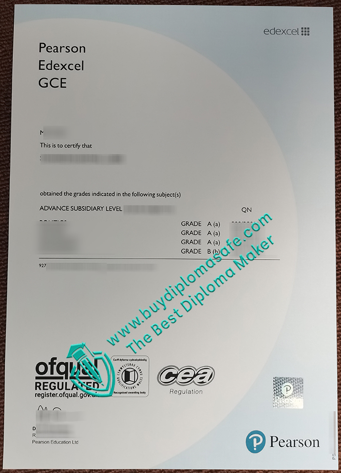 Pearson Edexcel GCE certificate
