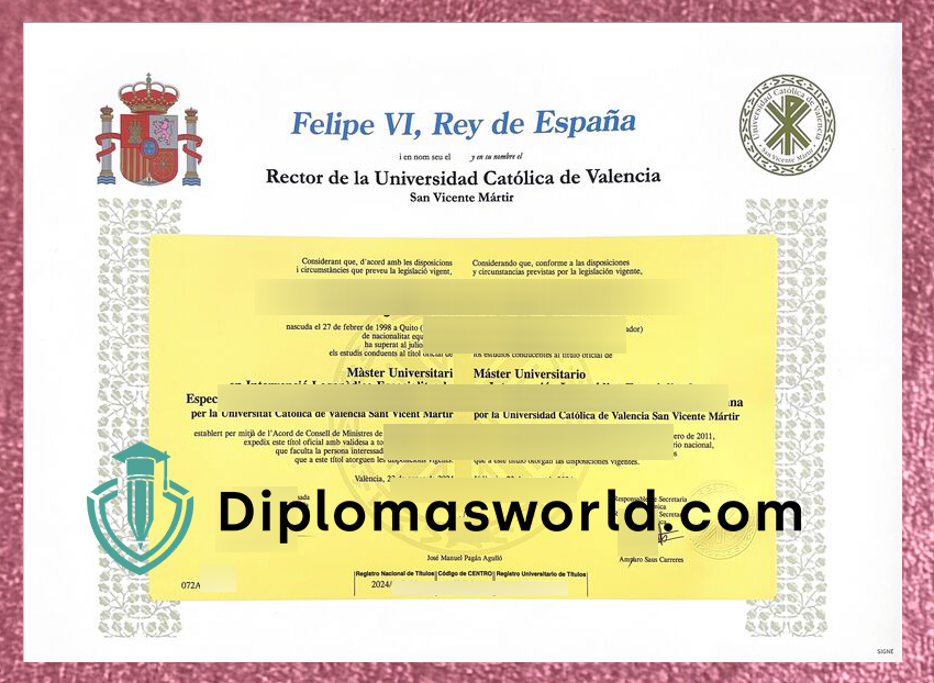 Universidad Católica de Valencia San Vicente Mártir diploma