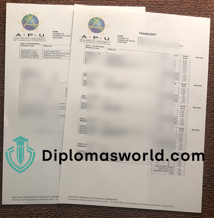 Asia Pacific University of Technology and Innovation (APU) transcript