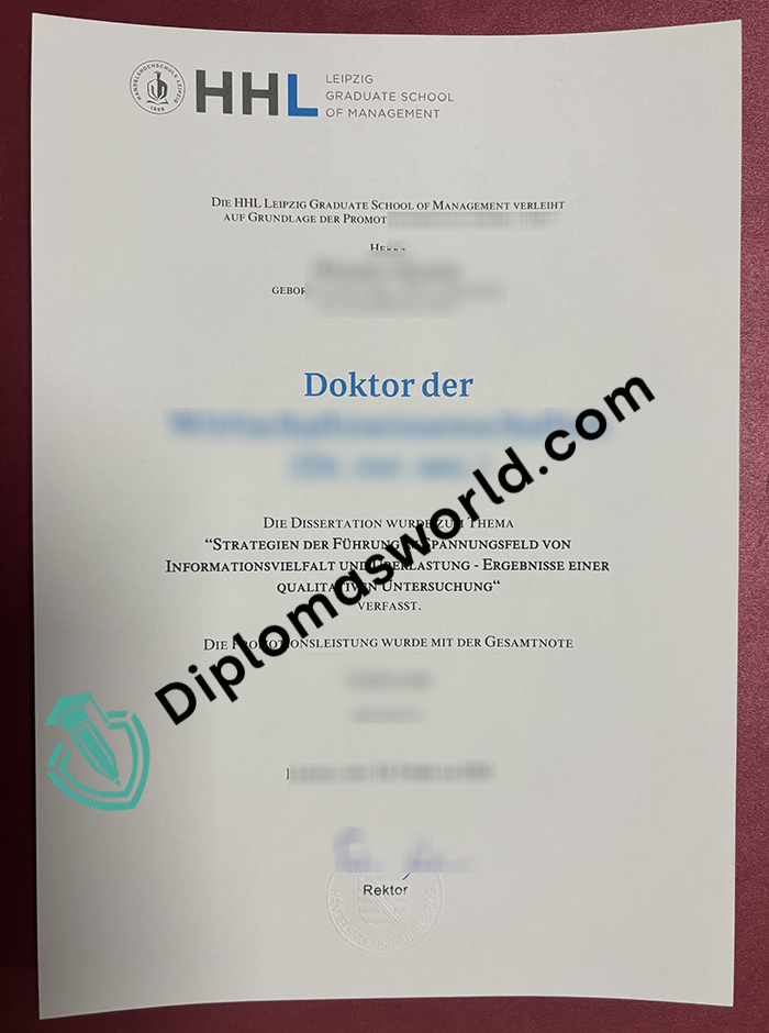 HHL Leipzig Graduate School of Management Urkunde, HHL Leipzig Graduate School of Management diploma HHL Leipzig Graduate School of Management Urkunde, HHL Leipzig Graduate School of Management diploma