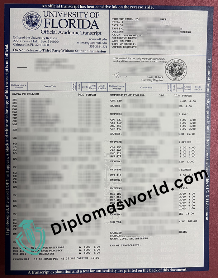 University of Florida transcript University of Florida transcript